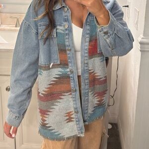 Small oversized soft jean jacket with western detail
